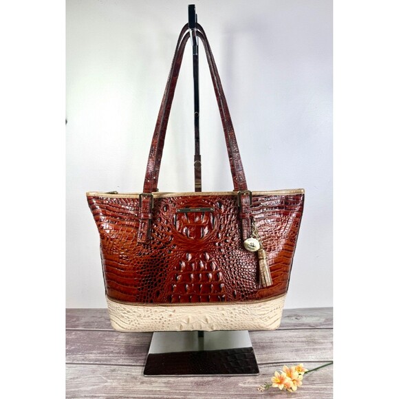 Brahmin Medium Asher Tote Coquette Pecan Two-Tone Melbourne Leather MINT - Picture 1 of 17